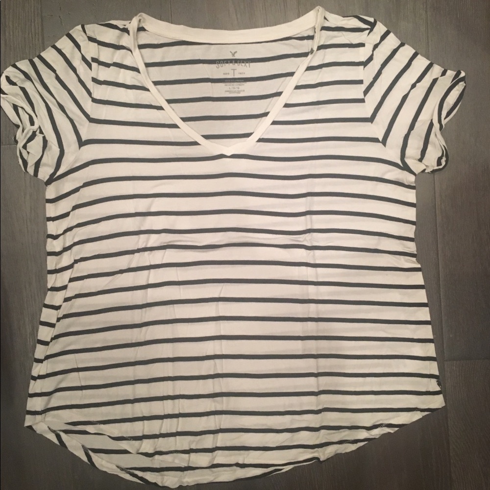 American Eagle drapey black and white striped tee
